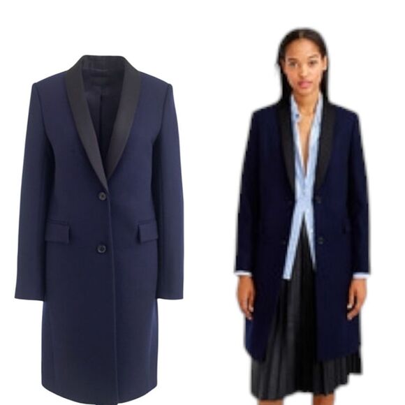 Jcrew collection Melton wool size 2 full size tuxedo spring  coat overcoat - Picture 1 of 7